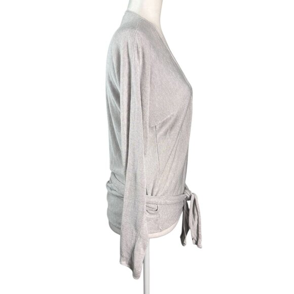 J.Crew Linen-Blend Wrapped Cardigan Sweater w Tie in Light Gray Long Sleeves SM - Picture 7 of 9